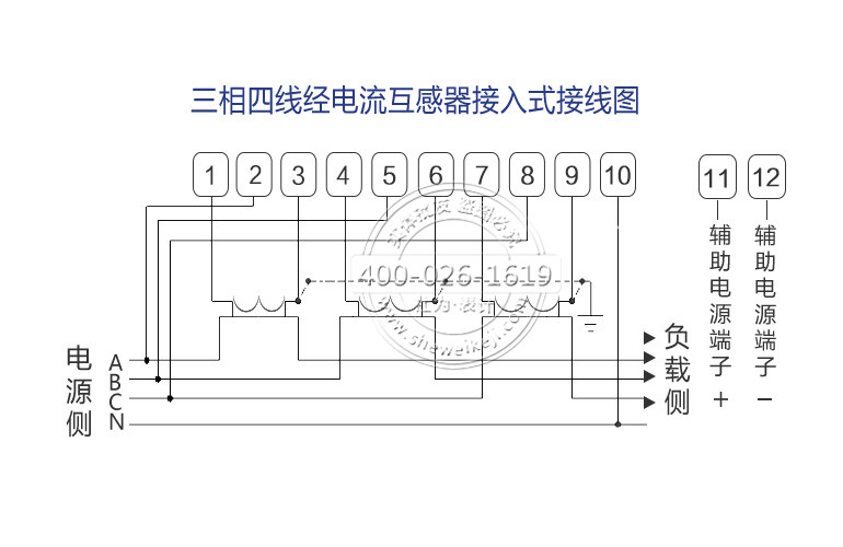 三相四线电表接线方法——经互感器接入式图